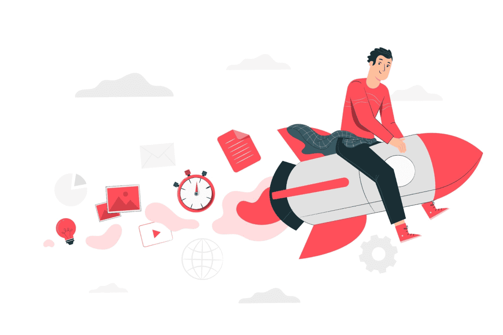 man riding a rocket shooting content